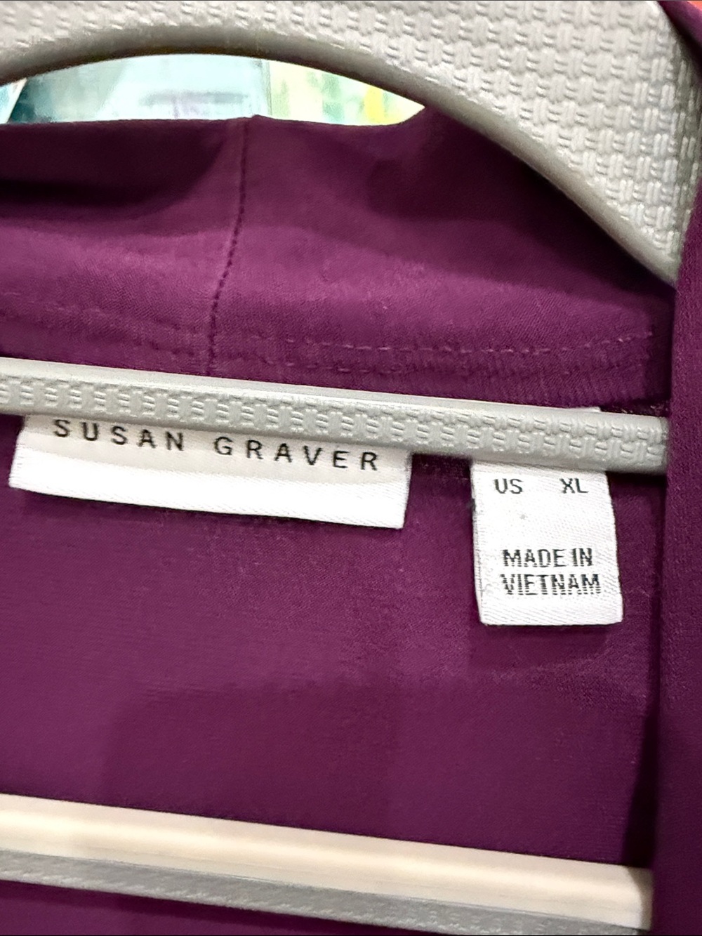 Susan Graver Rich Plum Open Front Cardigan With Bell Sleeves - Picture 3 of 3
